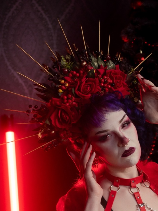 Red Floral Spike Crown Large Photoshoot Goth main image 4